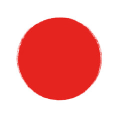 毛筆タッチの赤い丸：和風・日本の国旗イメージのシンプルなイラスト素材 - 白背景
