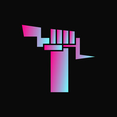 Hands Clenched and Lightning Logo Concept. Catching Lightning. Gradient. Purple and Blue. Logo, Icon, Symbol and Sign. Black Background