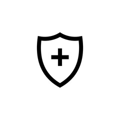 Obraz premium Simple Flat Shield Icon with Plus Sign Illustration Design, Health Symbol with Outlined Style Template Vector