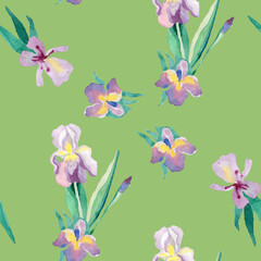 Blossoming iris watercolor seamless pattern romantic summer for fabric