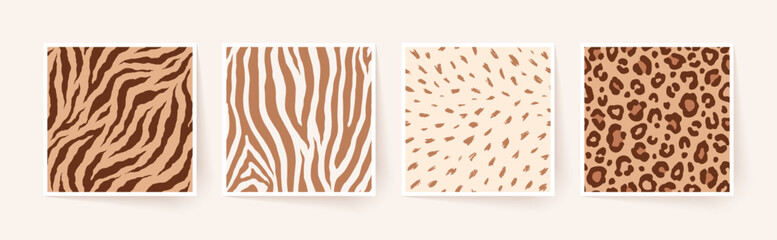 Set of animal monochrome seamless patterns. Vector animal skin prints. Fashion stylish organic textures.