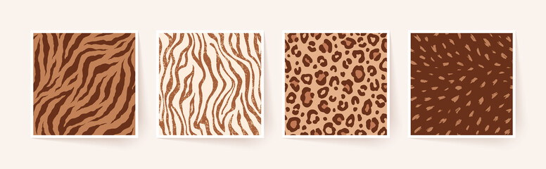 Set of animal monochrome seamless patterns. Vector animal skin prints. Fashion stylish organic textures.