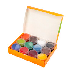 Multicolor gouache paint box isolated on the white background