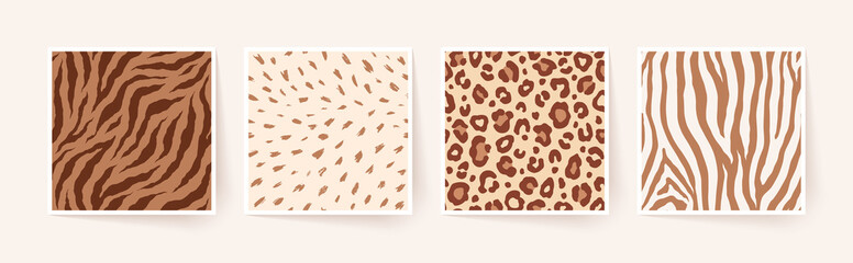 Set of animal monochrome seamless patterns. Vector animal skin prints. Fashion stylish organic textures.