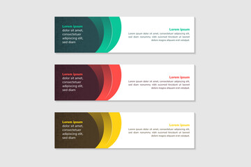 Horizontal Background green, red and yellow gradient Colors Website Banner. Web Layout Ad, Vector Cover Illustration. Business Advertisement Design Collection with Creative Geometric Elements Set