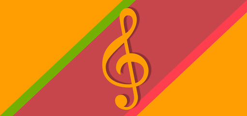 The G-clef. SYMBOL OF MUSICAL WRITING. Solfège, an educational method. Notation. Isolated element in colorful background. Poster with reference to art. Logo, poster of music.