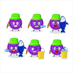 A fisherman grapes biscuit cartoon picture catch a big fish. Vector illustration