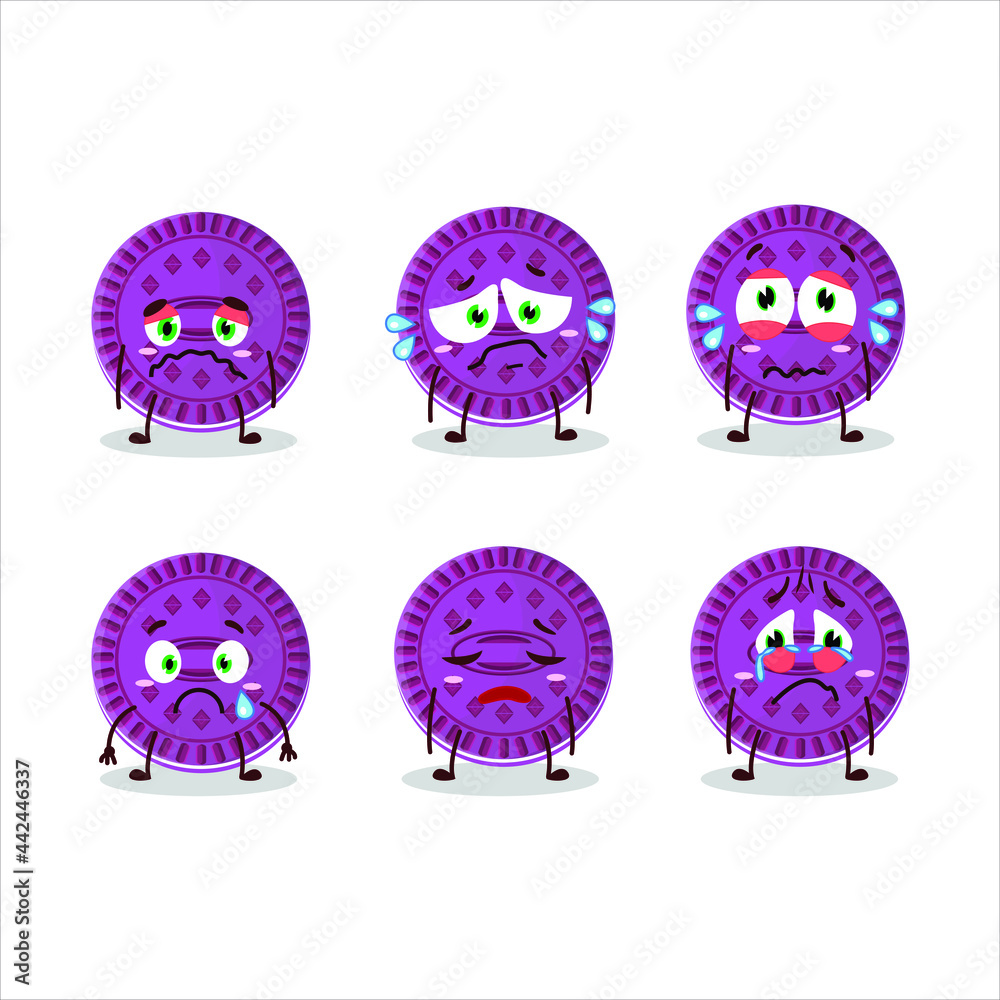 Poster Grapes biscuit cartoon character with sad expression. Vector illustration