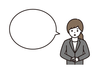 困った顔で挨拶をするビジネスウーマン 吹き出し