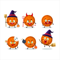 Halloween expression emoticons with cartoon character of orange biscuit. Vector illustration