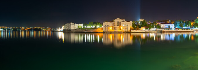 The central embankment of the city in night lights in Sevastopol