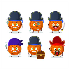 Cartoon character of orange biscuit with various pirates  emoticons. Vector illustration