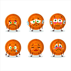Orange biscuit cartoon character with sad expression. Vector illustration