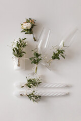 Wedding accessories. Wedding glasses, wedding candles, boutonniere. Свадебные аксессуры . Свадебны бокалы , свадебные свечи, бутоньерка 