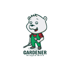 Vector Logo Illustration Gardener Bear Mascot Cartoon Style.