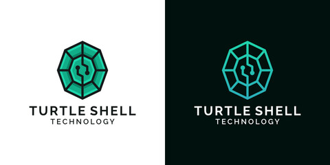 Fototapeta premium Turtle shell technologi logo design illustration