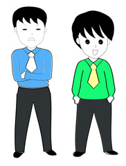 Illustration hand draw of two businessman showing different emotions isolated on a white background