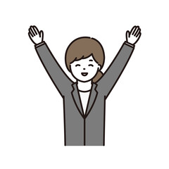 笑顔で万歳をするビジネスウーマンのイラスト