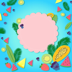 bright colorful fruit summer mock-up on blue background
