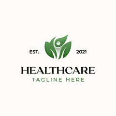 Healthcare People Leaf Logo Template Isolated in White Background