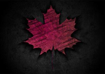 Maroon and red grunge maple leaf abstract autumn vector background