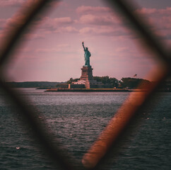 statue of liberty at sunset beautiful. travel boat sea usa © Alberto GV PHOTOGRAP