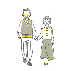 仲良しシニア夫婦のお散歩イラスト