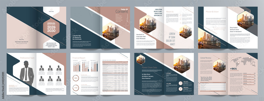 Wall mural Corporate business presentation guide brochure template, Annual report, 16 page minimalist flat geometric business brochure design template, A4 size.