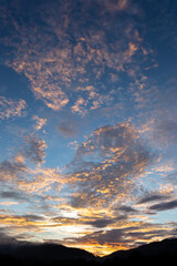 landscape mountain sky orange clouds sunset evening mountain silhouette for refreshing background