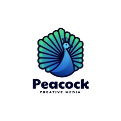 Vector Logo Illustration Peacock Simple Mascot Style.