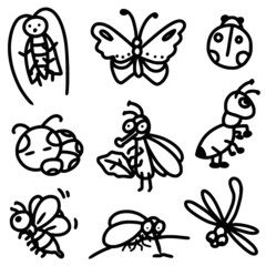 vector set of coloring insect doodle for kid painting