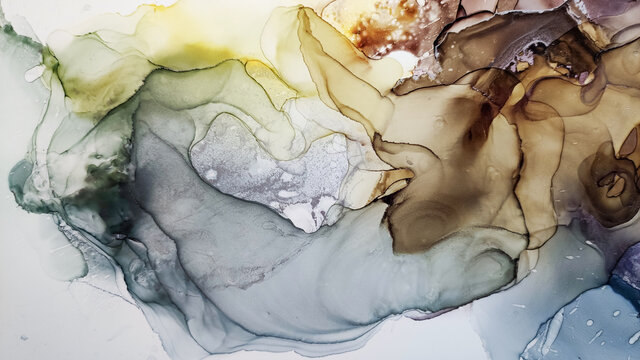 Alcohol ink. Abstract Ethereal Fluid. Brown