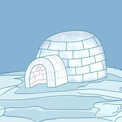 A classic igloo surrounded by a ground of ice