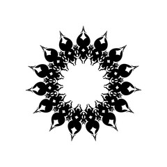 Mandala black and white logo. Decorative round ornaments. Unusual flower shape.