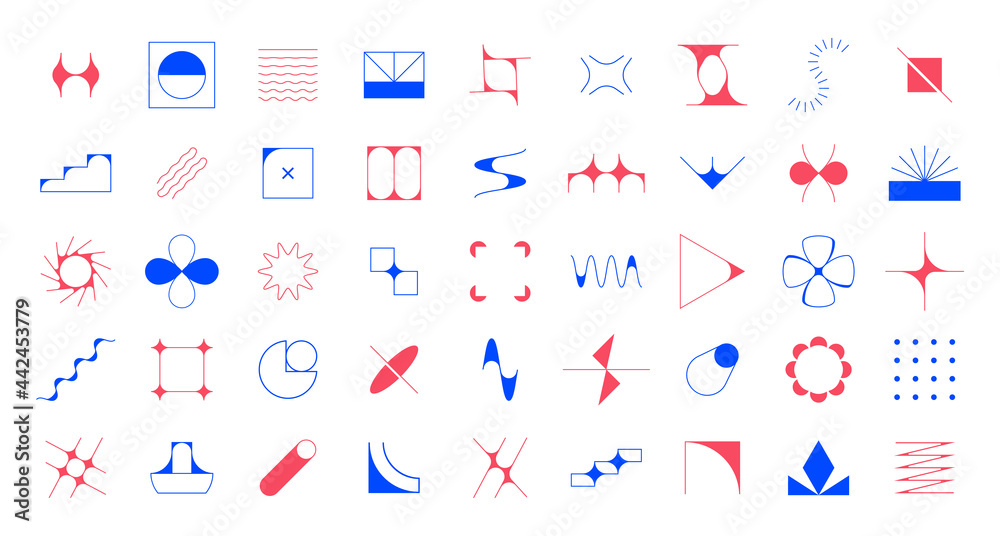 Poster technology abstract shapes. modern geometric business logo with contemporary brutalism elements. red