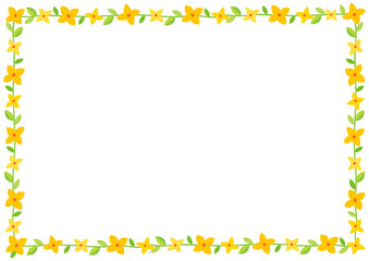 Forsythia flowers decorative frame isolated on white background.