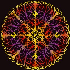 Floral pattern. Multi-colored lines on a black background