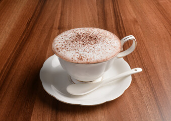 hot chocolate mocha cappuccino drink in beautiful England design white cup hot coffee beverage menu