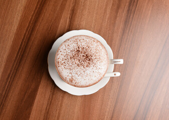hot chocolate mocha cappuccino drink in beautiful England design white cup hot coffee beverage menu