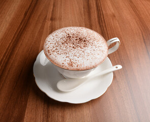 hot chocolate mocha cappuccino drink in beautiful England design white cup hot coffee beverage menu