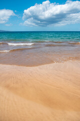 Fototapeta na wymiar Tropical beach with sea sand on summer vacation.