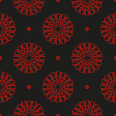 Fototapeta na wymiar Chinese black and red abstract seamless vector background. Wallpaper in a vintage style template. Indian floral element. Ornament for wallpaper, fabric, packaging and paper.