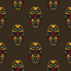 Seamless pattern with masks of the gods in the colors of the baroque style. Good for backgrounds, prints, apparel and textiles. Vector illustration.