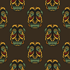 Seamless pattern with masks of the gods in the colors of the baroque style. Good for clothing, textiles, backgrounds and prints. Vector illustration.