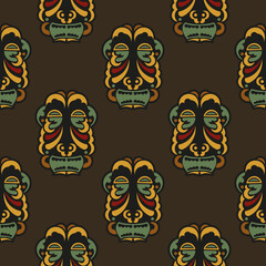 Seamless pattern with masks of the gods in the colors of the baroque style. Good for clothing, textiles, backgrounds and prints. Vector illustration.