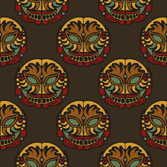 Seamless pattern with masks of the gods in the colors of the baroque style. Good for covers, fabrics, postcards and printing. Vector illustration.
