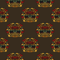 Seamless pattern with masks of the gods in the colors of the baroque style. Good for murals, textiles, postcards and prints. Vector illustration.