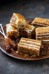 Russian sponge cake with honey (medovik) and cream