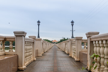 A cement bridge across the island