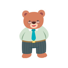 Cute daddy bear in formal clothes on white background.